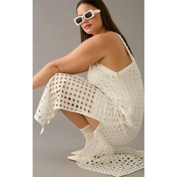 VINEET BAHL Anthropologie Dress SZ Petite Medium NWT Eyelet Halter Bridal White - Picture 3 of 16